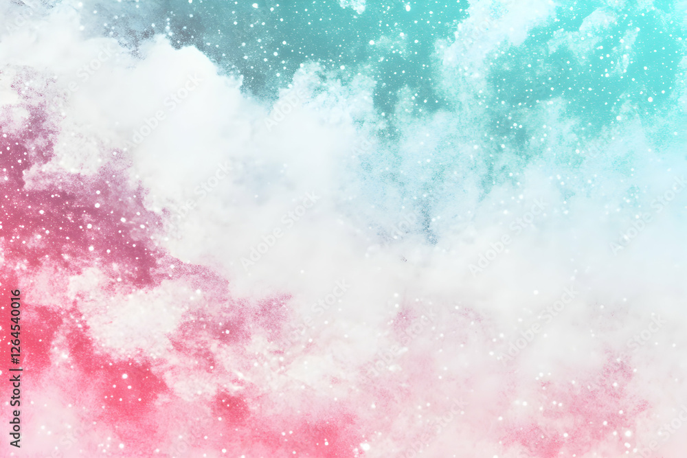 Fototapeta premium Dreamy pastel pink and teal nebula, celestial cloudscape, cosmic watercolor background. Perfect for dreamy designs.