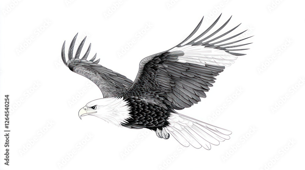 Naklejka premium Eagle in Flight With White and Black Plumage