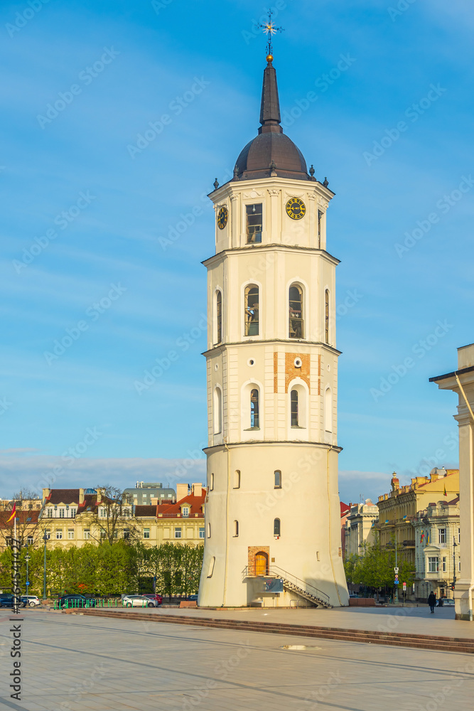 Bell Tower of Vilnius Cathedral with downtown Vilnius city skyline, cityscape of Lithuania Bell Tower of Vilnius Cathedral with downtown Vilnius city skyline, cityscape of Lithuania