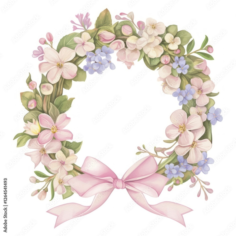 Coquette spring wreath illustration pastel ribbon. Coquette spring wreath illustration pastel ribbon.