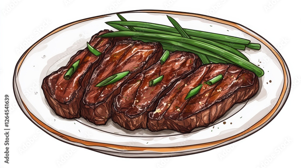 Grilled beef steak with green onions Grilled beef steak with green onions