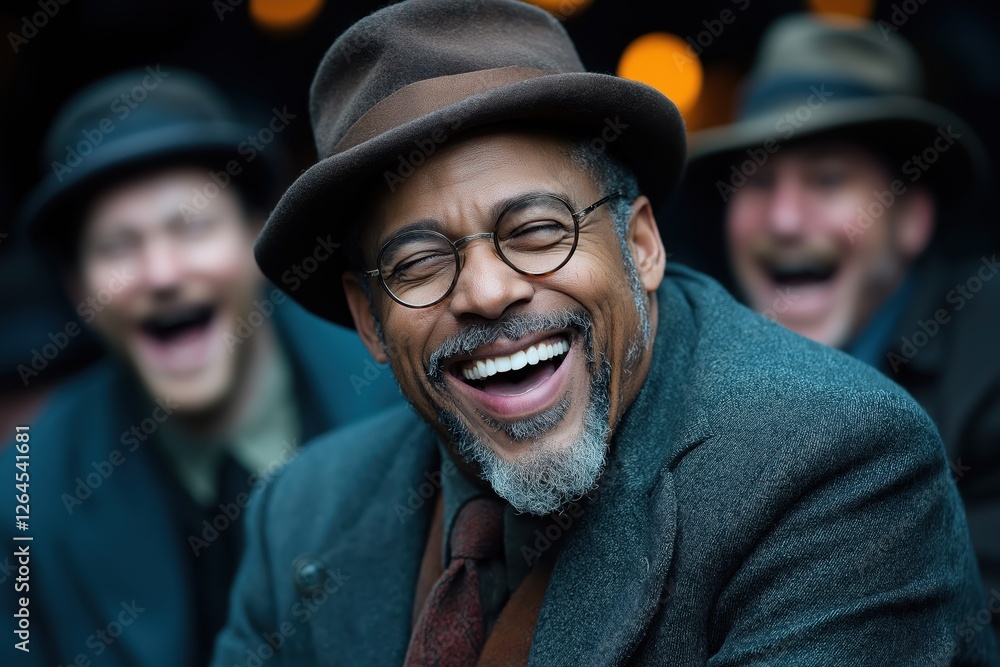 Joyful gathering of happy men sharing laughter in a cozy setting during a festive evening Joyful gathering of happy men sharing laughter in a cozy setting during a festive evening
