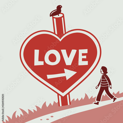 Heart shape signpost  with the text Love.