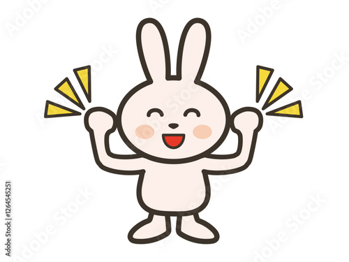 ガッツポーズを決めるかわいいうさぎさんのイラスト