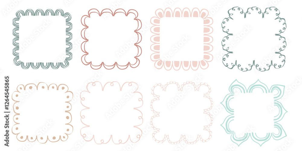 Hand drawn lace scalloped frames. Square, round and rectangle scalloped frames Hand drawn lace scalloped frames. Square, round and rectangle scalloped frames