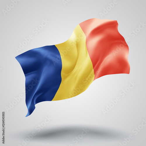 Romania, vector 3d flag with waves on a white background photo