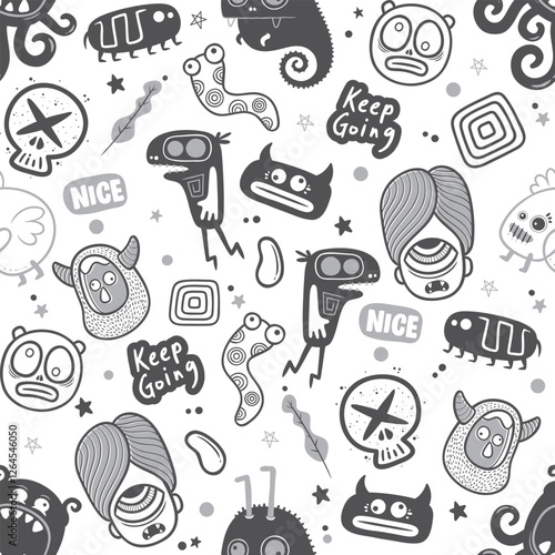 seamless pattern with alliens, ufo, rocket, cat,  animals vector art illustration design