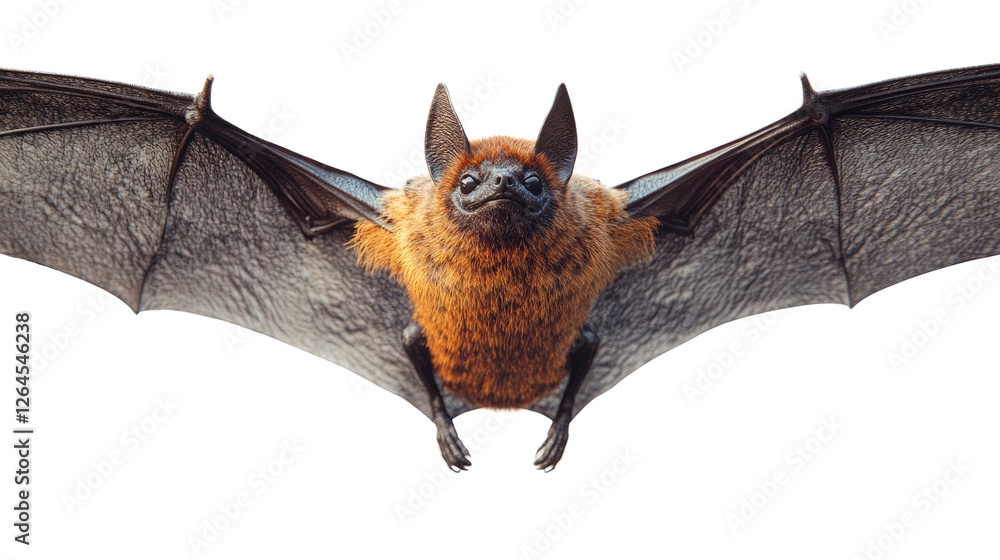 Obraz premium Bat in Flight: A captivating image of a bat in full flight, showcasing the animal's unique wingspan and facial features, perfect for themes of wildlife and nocturnal creatures.
