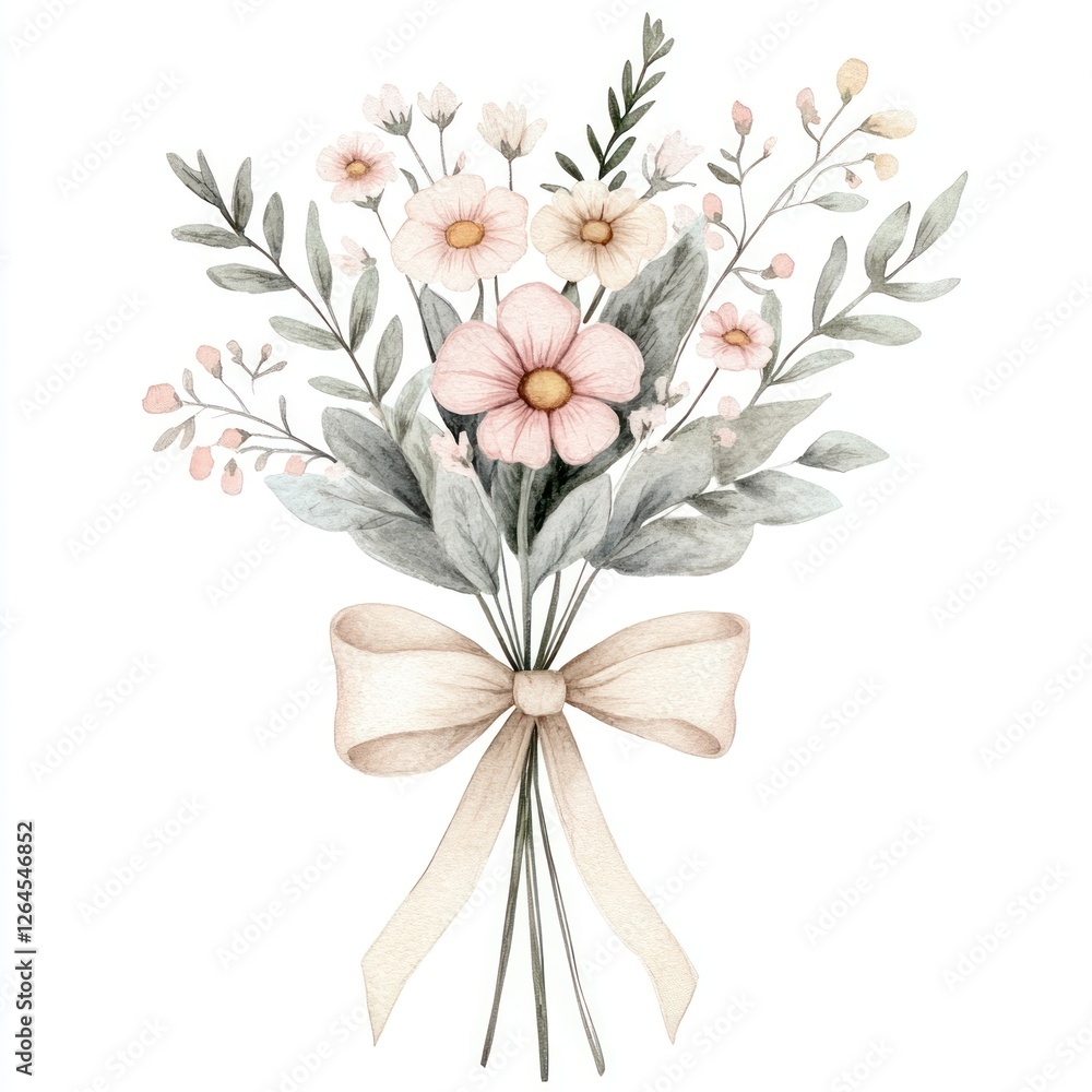 Obraz premium Watercolor pastel wildflower bouquet flowers illustration blossoms.