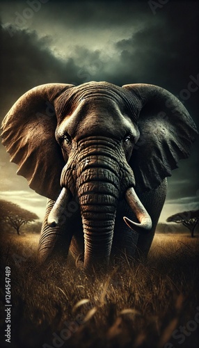 Angry and Furious Elephant in the Wild Savanna – Dramatic Wildlife Portrait with Intense Expression and Cinematic Lighting