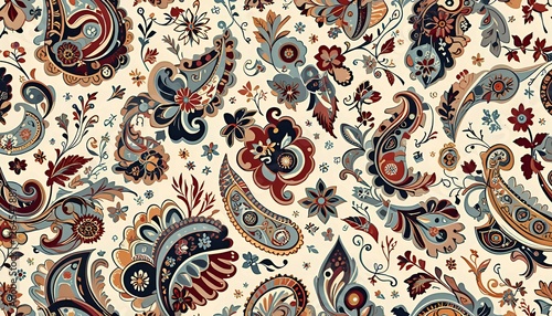 Colorful Paisley Pattern with Elegant Floral and Ornamental Vintage Design for Fabric and Wallpaper