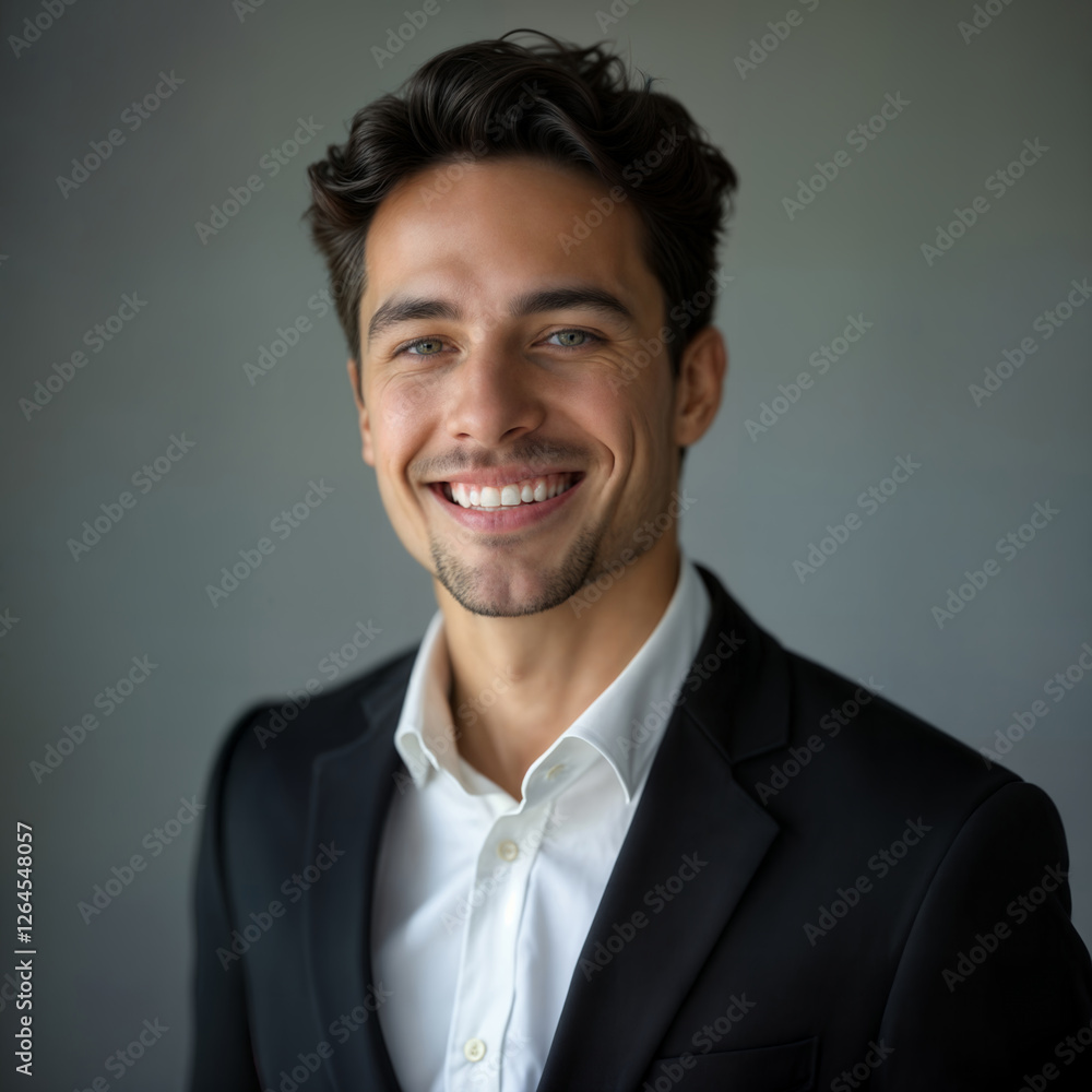 Young professional in a tailored suit with a bright expression. Young professional in a tailored suit with a bright expression.