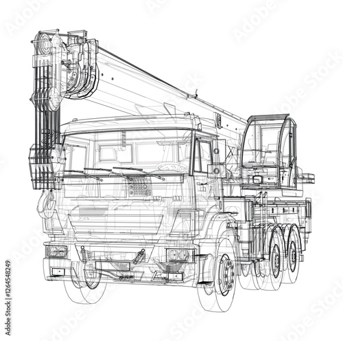 Car crane. Vector rendering of 3d