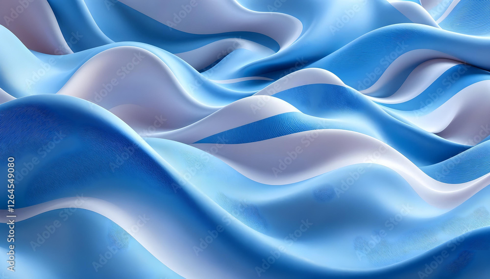 Fototapeta premium Silky blue fabric, flowing waves, soft texture, elegant drapery