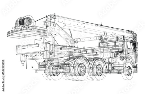 Car crane. Vector rendering of 3d