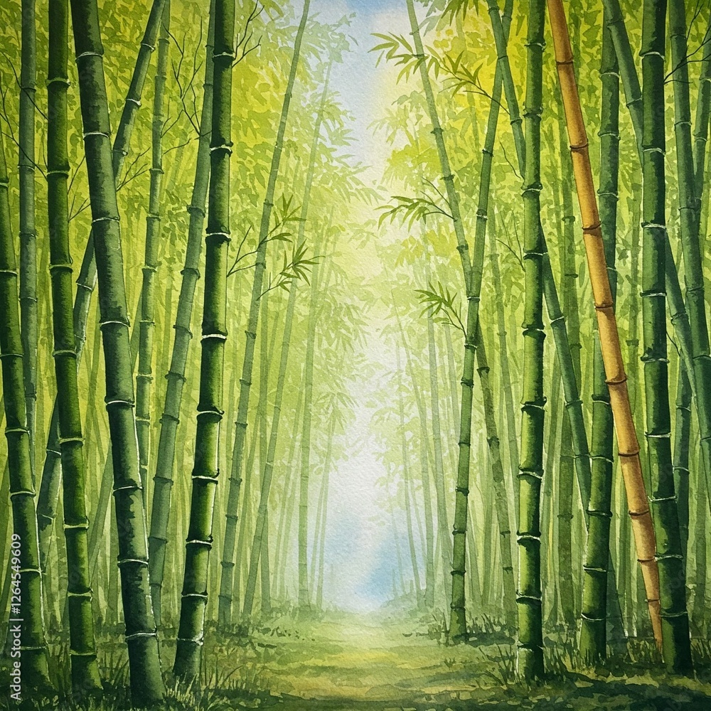 Fototapeta premium A bamboo forest. Realistic watercolor painting.