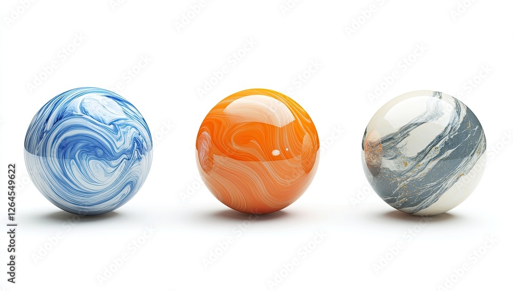 Three abstract marble spheres on white background Three abstract marble spheres on white background