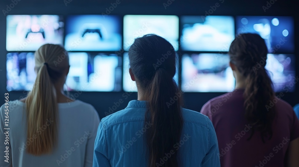 Rear View Of An People Playing Video Games, Rear View Of An People Playing Video Games,