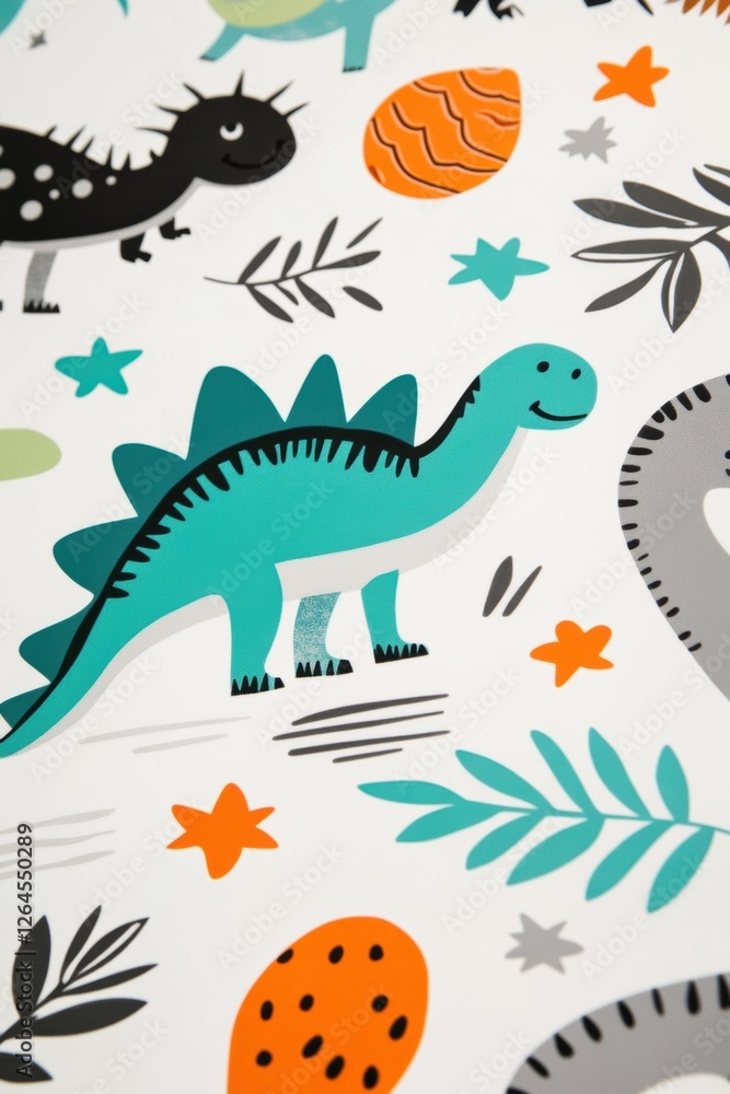 Fototapeta premium Dinosaur Pattern Background for Kidsâ€™ Rooms, Educational Decor, Cute Dino Illustrations, Fun Art Prints, Nursery Wall Art, Playful Design Ideas
