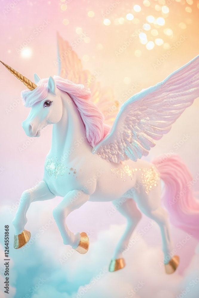 Fantasy unicorn with wings figurine on clouds, magical dream decor for kids rooms, whimsical gift ideas, enchanting collectibles for unicorn lovers. Fantasy unicorn with wings figurine on clouds, magical dream decor for kids rooms, whimsical gift ideas, enchanting collectibles for unicorn lovers.
