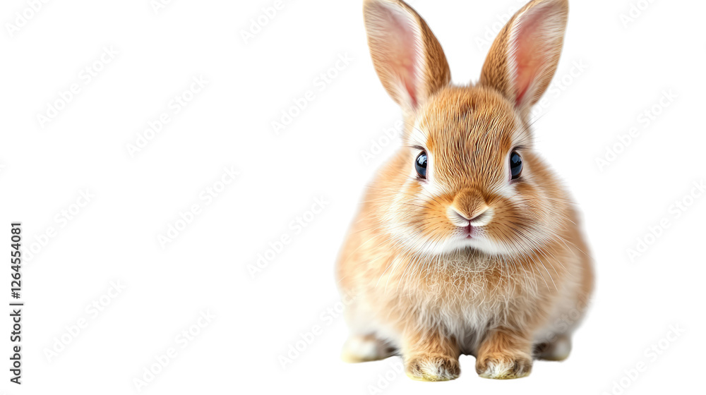 Fototapeta premium Bunny's Gaze: A captivating studio shot of a fluffy, curious bunny. The animal's soft fur, long ears, and innocent eyes evoke feelings of tenderness.
