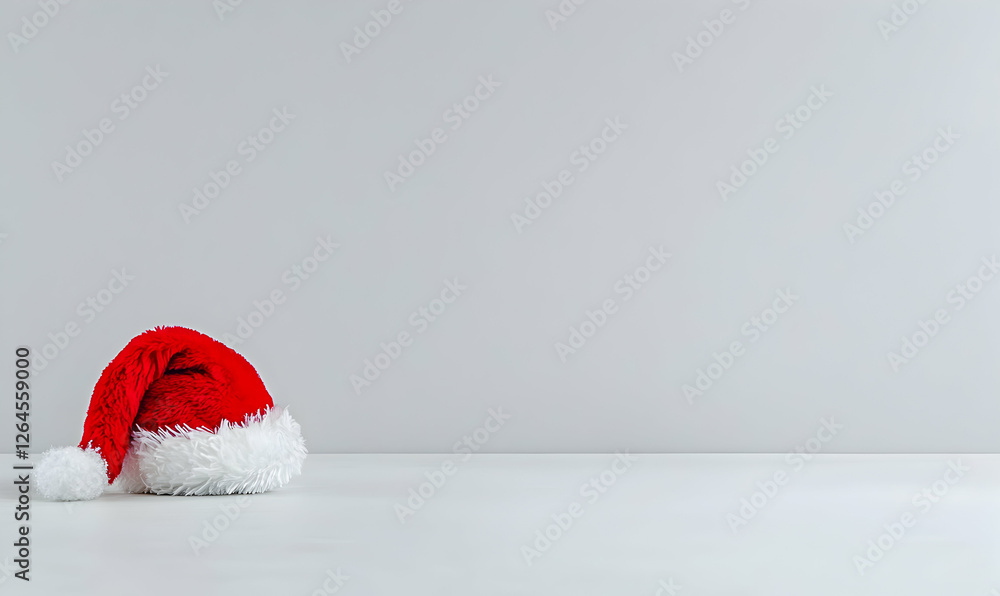 Festive Santa hat on white background, minimalist Christmas design, copy space. Festive Santa hat on white background, minimalist Christmas design, copy space.