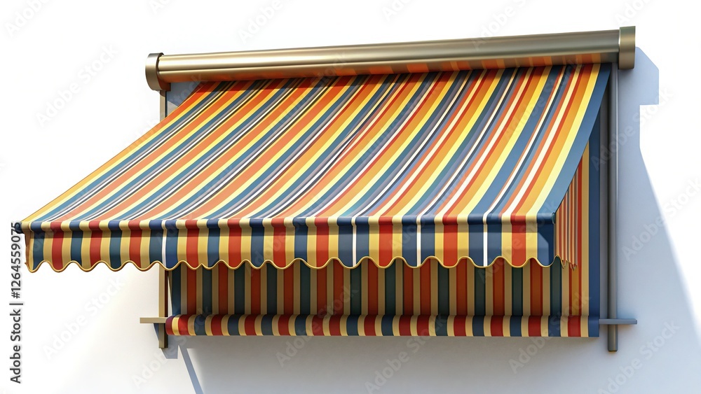 Isolated Striped Canopy Awning Roof, Summer Shade Structure, Outdoor Patio Cover Isolated Striped Canopy Awning Roof, Summer Shade Structure, Outdoor Patio Cover