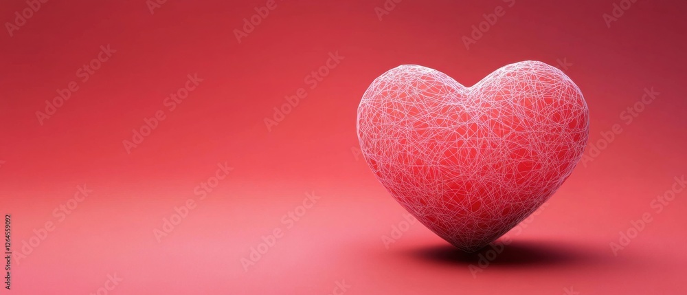 Obraz premium Abstract Red Heart with White Lines on Red Background Concept of Love, Romance, and Valentines Day