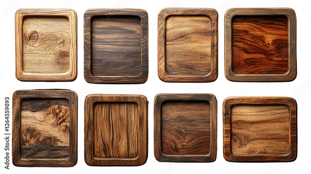 Wooden Coasters Collection: A captivating display showcases an assortment of exquisite wooden coasters, each exhibiting unique grain patterns, textures, and rich, natural hues. Wooden Coasters Collection: A captivating display showcases an assortment of exquisite wooden coasters, each exhibiting unique grain patterns, textures, and rich, natural hues.
