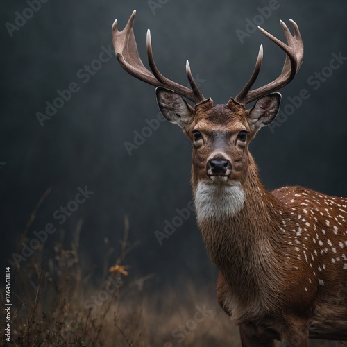 Plakat A deer standing while looking directly at the viewer on a blank backdrop.