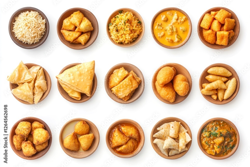Delicious Indian Food Dishes in Wooden Bowls Delicious Indian Food Dishes in Wooden Bowls