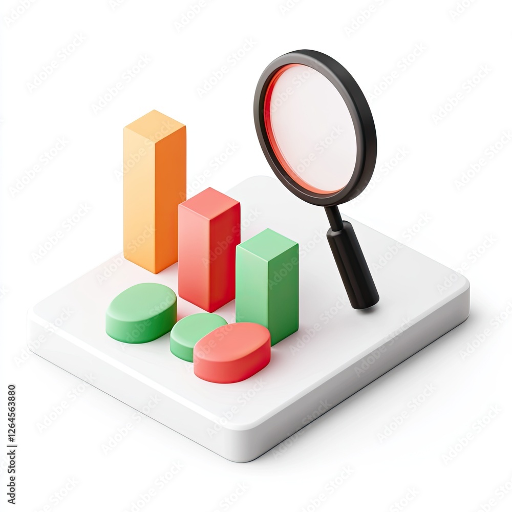 Data Analysis, Magnifying Growth, Abstract Charts, White Background Data Analysis, Magnifying Growth, Abstract Charts, White Background