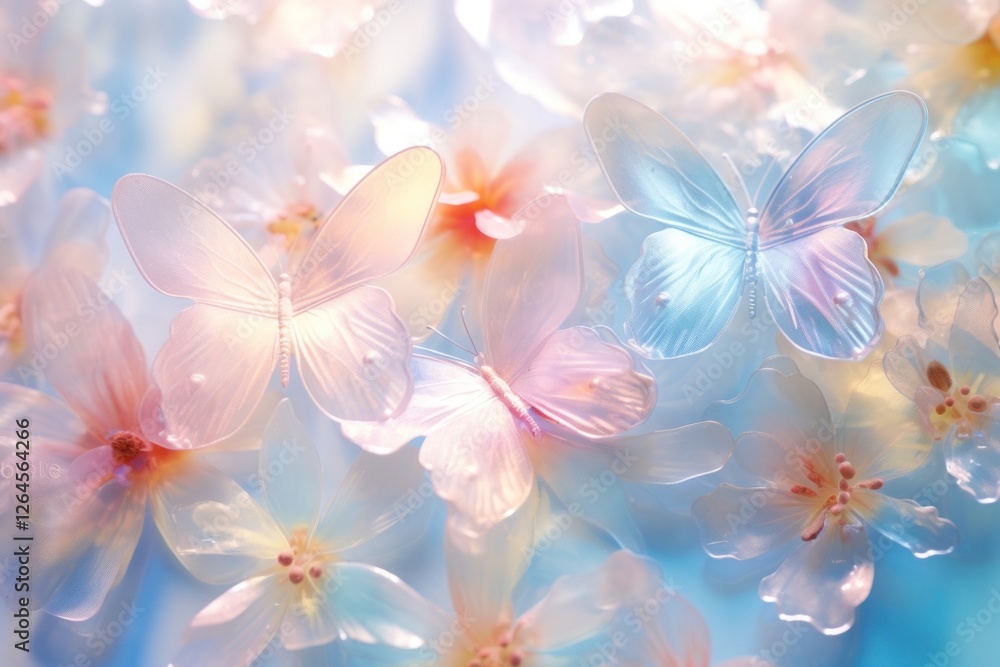 Naklejka premium Aesthetic flower and butterfly background holography backgrounds outdoors blossom.