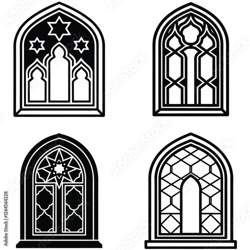 Islamic Window Outline Vector Set photo