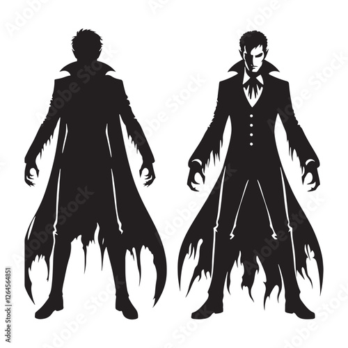 Dark Vampire silhouette featuring a shadowy and sinister figure - Vampire illustration - Vampire vector - mythical creature silhouette
