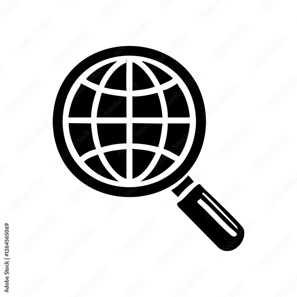 Magnifying Glass Over Globe Icon for Global Search Magnifying Glass Over Globe Icon for Global Search