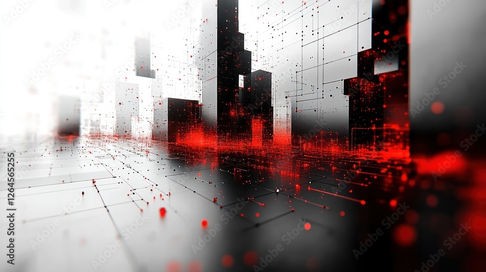 Obraz premium Abstract Digital Cityscape: Red and Black Network