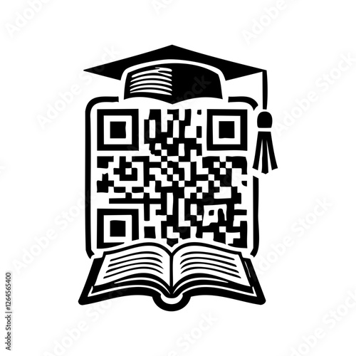 QR Code with Graduation Cap and Open Book