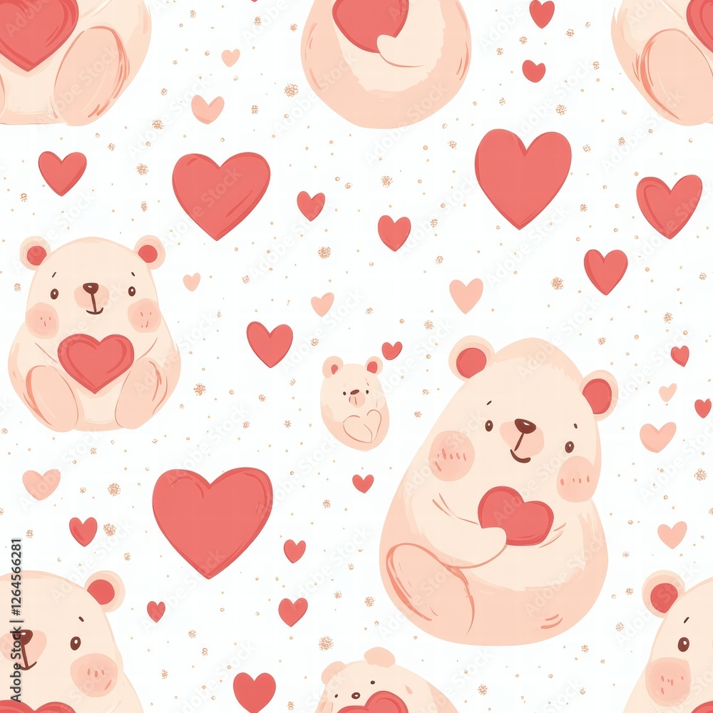 Cute pattern featuring bears with hearts, perfect for childrens decor and playful designs. Generative AI Cute pattern featuring bears with hearts, perfect for childrens decor and playful designs. Generative AI