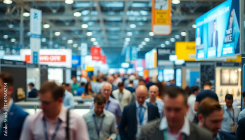 Wallpaper Mural Busy trade fair with a sea of booths and blurry business people Torontodigital.ca