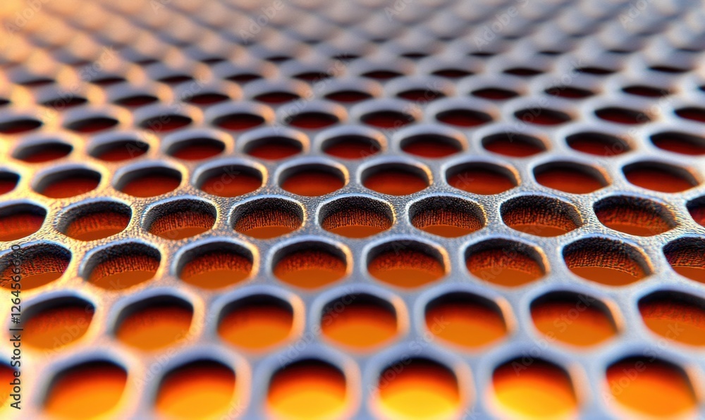 Obraz premium Metal honeycomb texture, close-up, warm background, industrial design, website