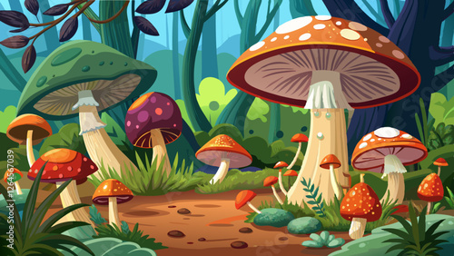 small mushrooms macro / nature forest, strong increase in poisonous mushrooms mold