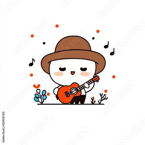 Wallpaper Mural Cute Cartoon Character Playing Guitar With Brown Hat Torontodigital.ca