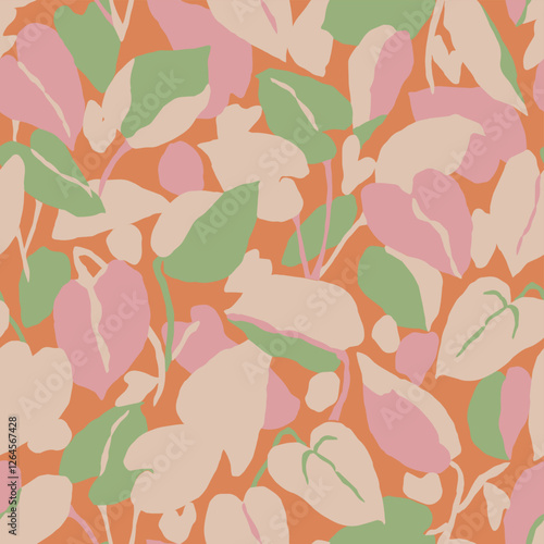 Vector vintage flower and leaf illustration seamless repeat part digital artwork