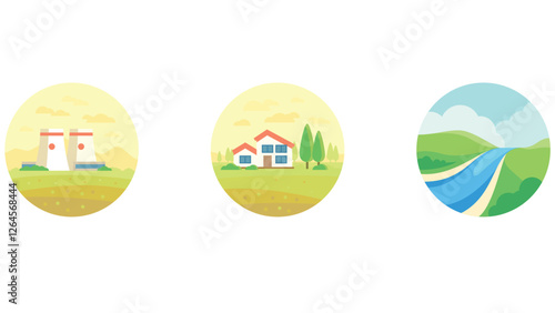 Nature and scenary circular vector illustration with light colors