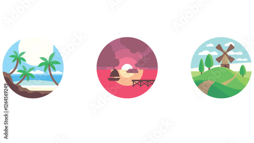 Nature and scenary circular vector illustration with light colors