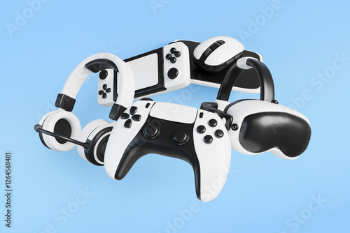 Fotografie 3d video games on blue background