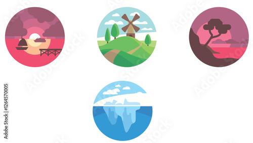 Nature and scenary circular vector illustration with light colors