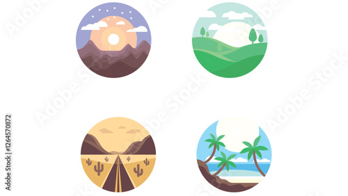 Nature and scenary circular vector illustration with light colors
