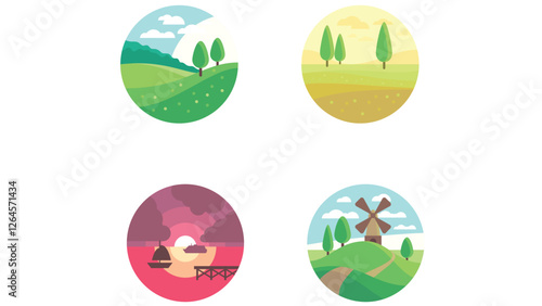 Nature and scenary circular vector illustration with light colors